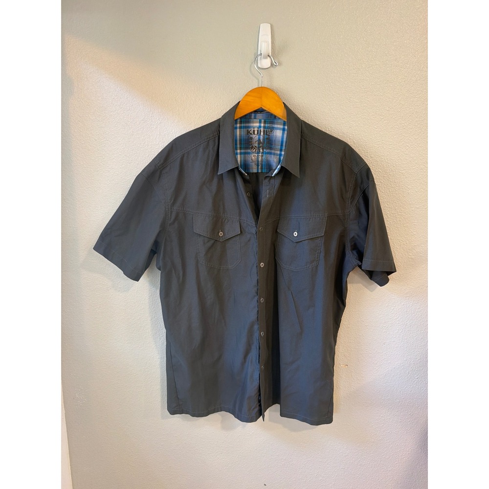Kuhl Eluxor Shirt Mens XXL Charcoal Grey Short Sleeve Tech Hiking Button Outdoor